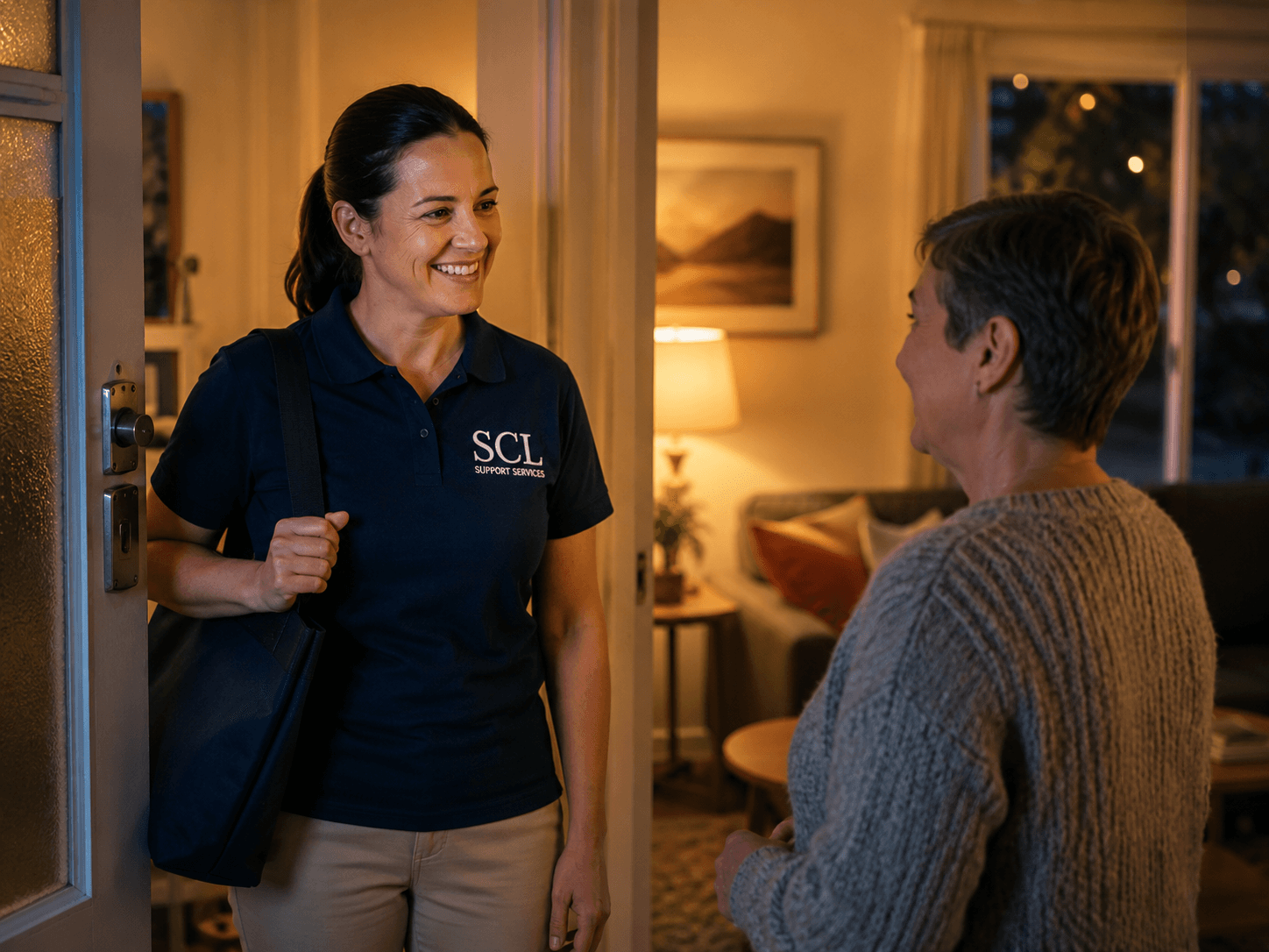 SCL support worker providing reassuring support during the evening.
